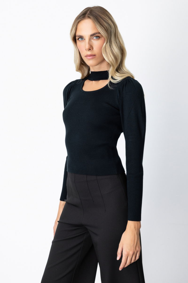 On Kadın Balon Kol Pencere Detaylı Kazak 65303 Siyah - 2