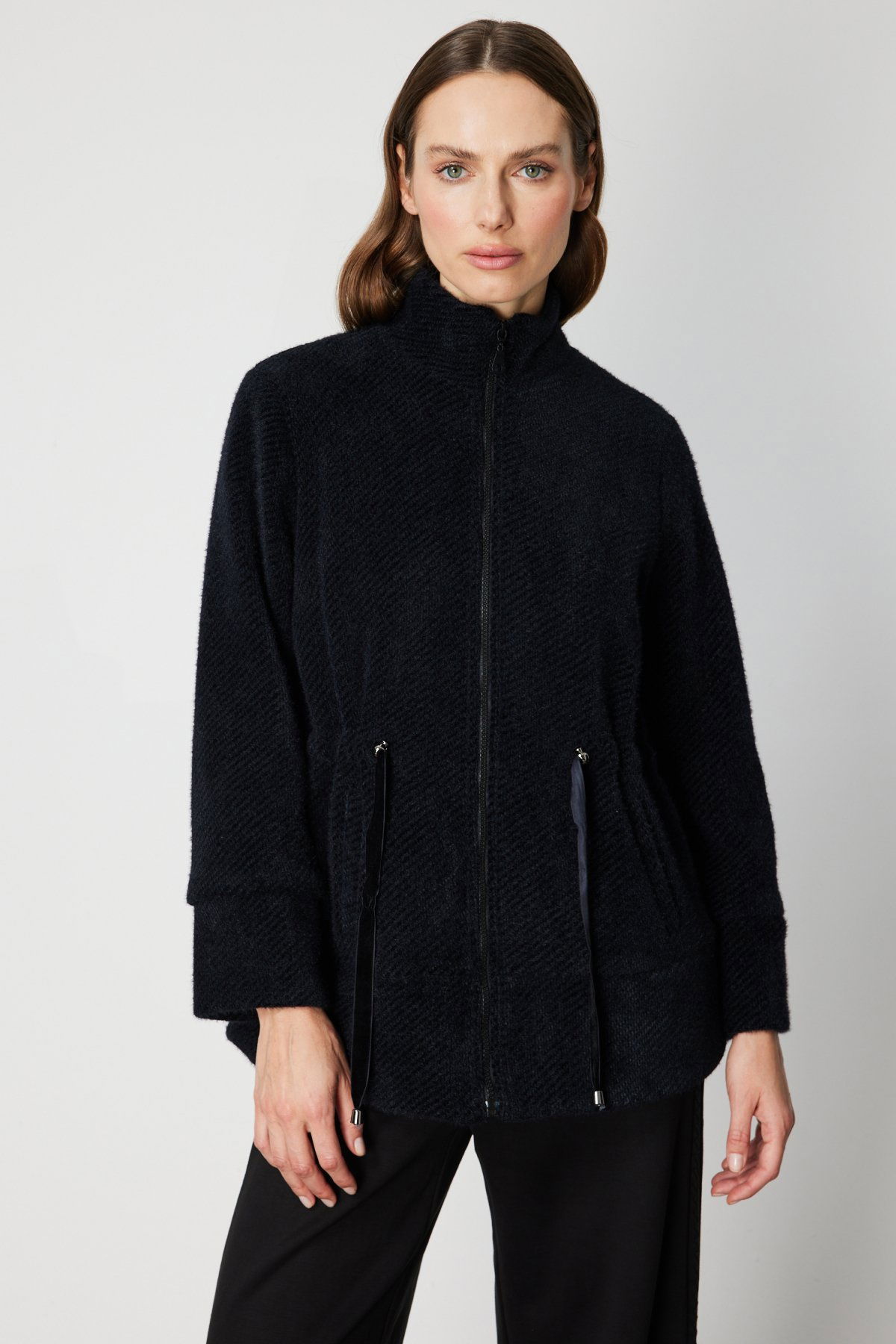 On Kadın Beli Bağcıklı Dik Yaka Mont 66721 Siyah - 1