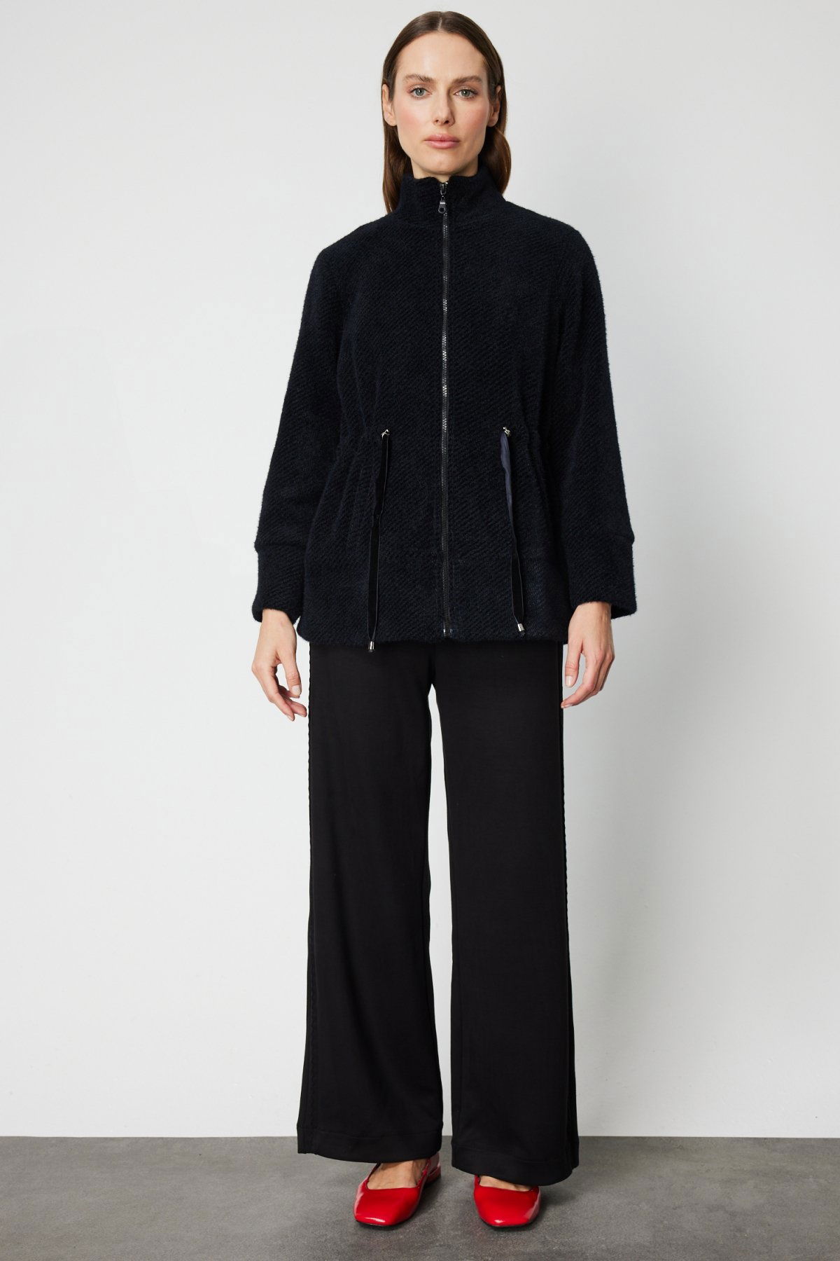 On Kadın Beli Bağcıklı Dik Yaka Mont 66721 Siyah - 3