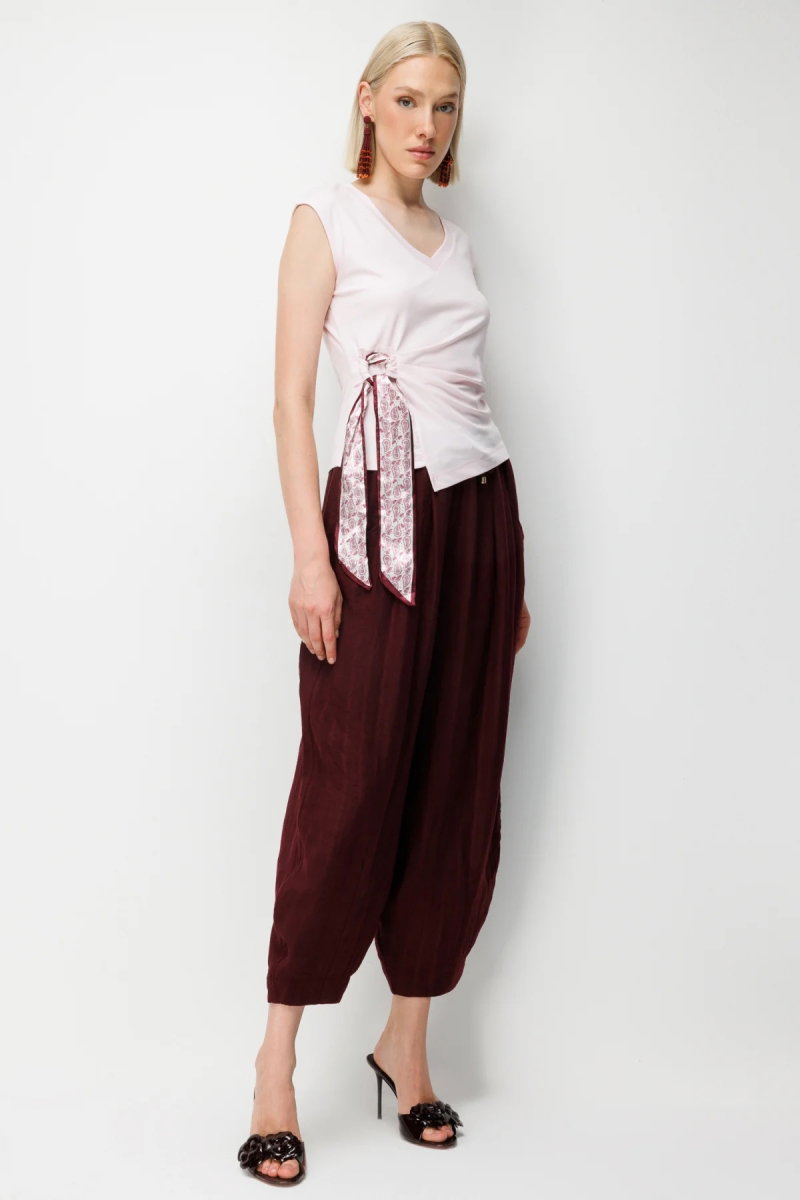 On Kadın Beli Bağlamalı V Yaka Bluz 71431 Pembe - 3