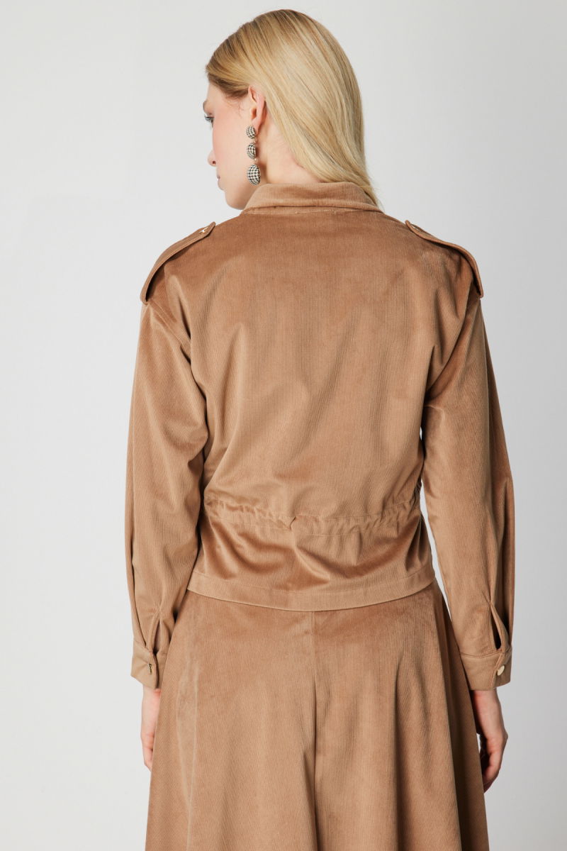 On Kadın Beli Büzgülü Dik Yaka Ceket 66532 Camel - 4