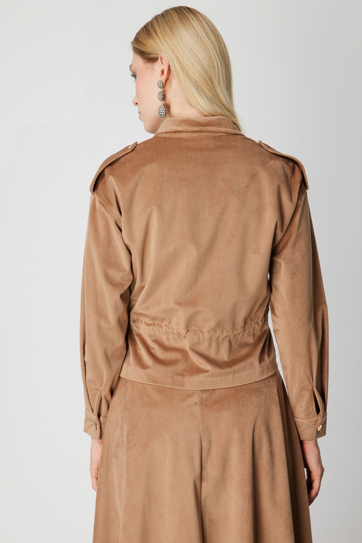 On Kadın Beli Büzgülü Dik Yaka Ceket 66532 Camel - 4