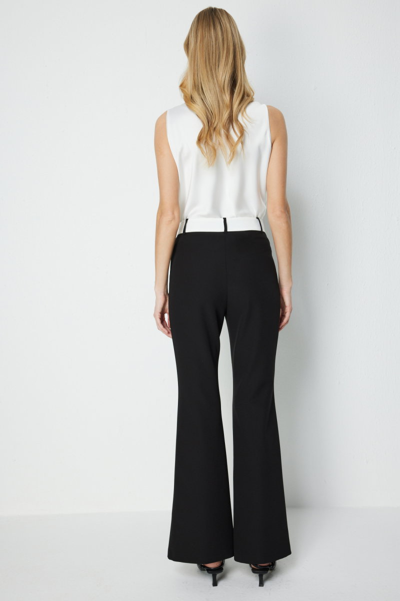 On Kadın Beli Çift Renkli Paçası Yırtmaçlı Pantolon 78108 Siyah - 4