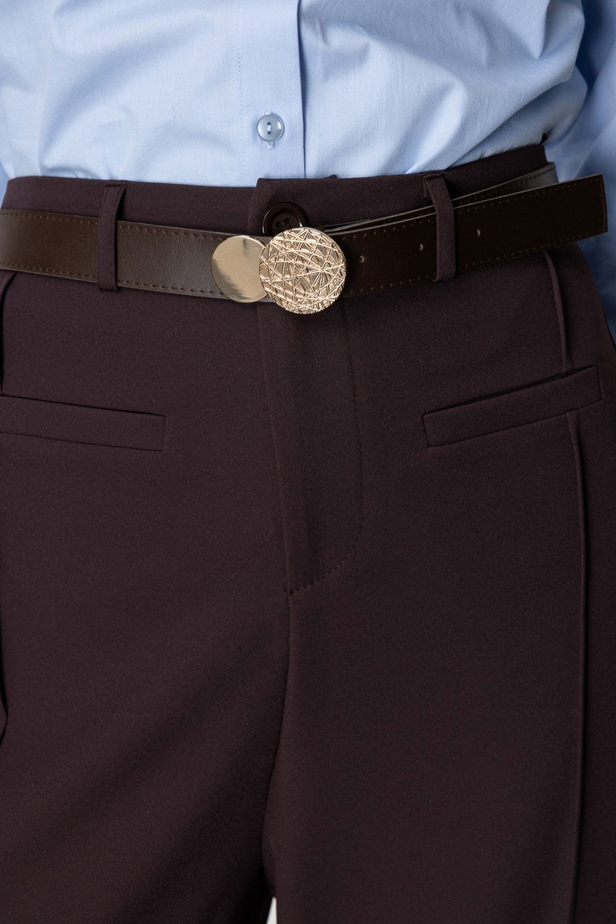 On Kadın Beli Kemerli Bol Paça Pantolon 64133 Kahverengi - 4