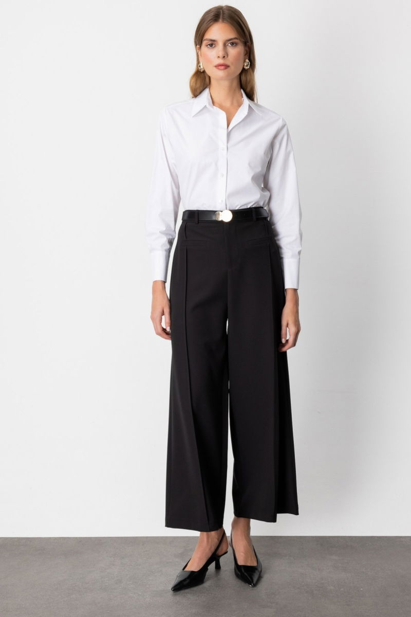 On Kadın Beli Kemerli Bol Paça Pantolon 64133 Siyah - On