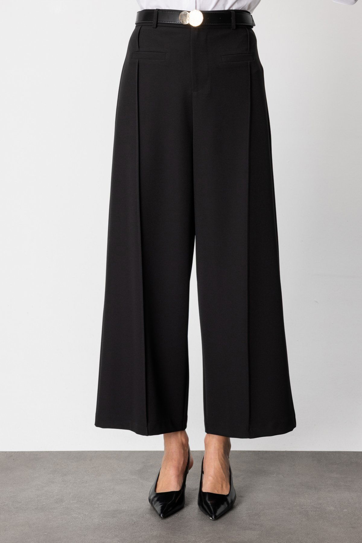 On Kadın Beli Kemerli Bol Paça Pantolon 64133 Siyah - 3