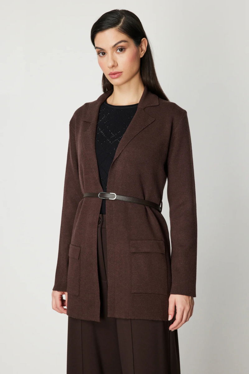 On Kadın Beli Kemerli Kapak Cepli Hırka 69907 Kahverengi - 3