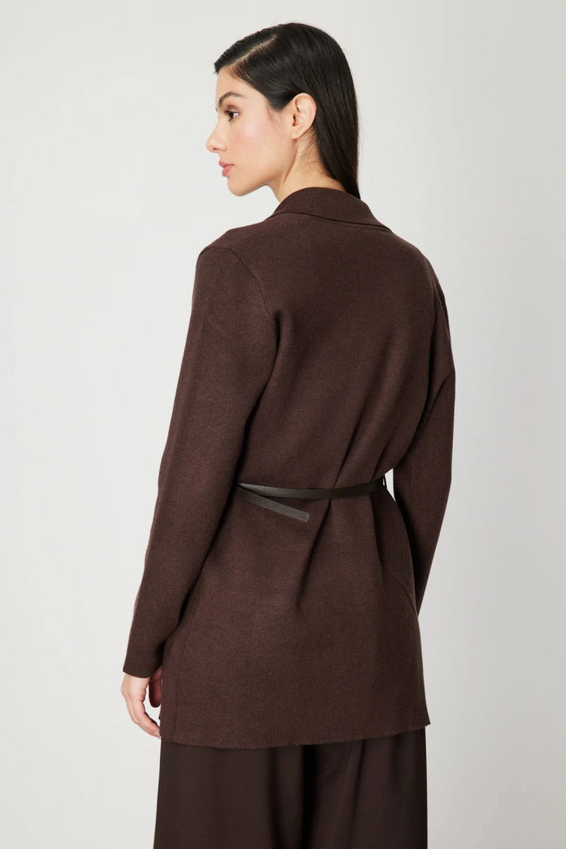 On Kadın Beli Kemerli Kapak Cepli Hırka 69907 Kahverengi - 4