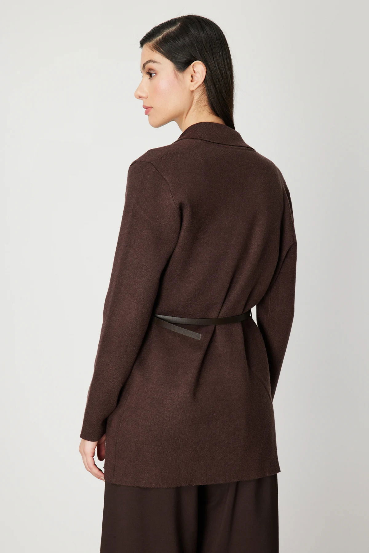 On Kadın Beli Kemerli Kapak Cepli Hırka 69907 Kahverengi - 4