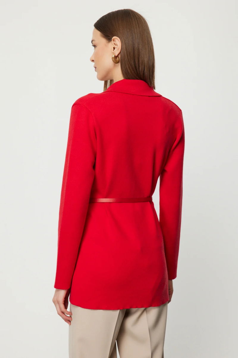 On Kadın Beli Kemerli Kapak Cepli Hırka 69907 Kırmızı - 3