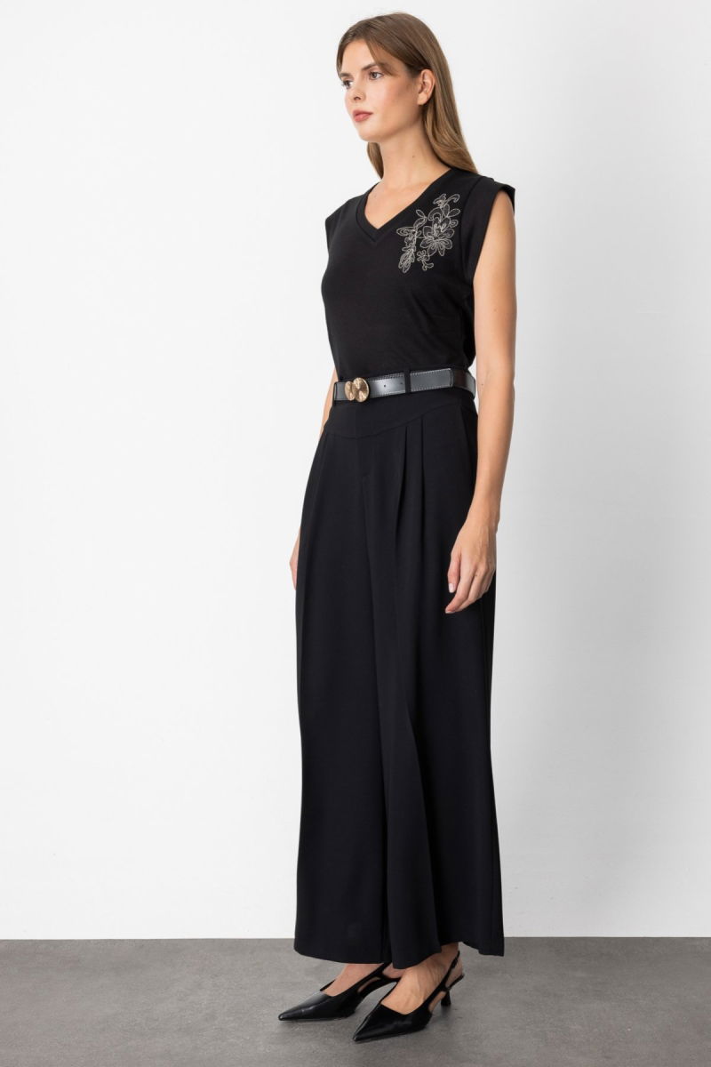 On Kadın Beli Kemerli Pileli Pantolon 64121 Siyah - 2