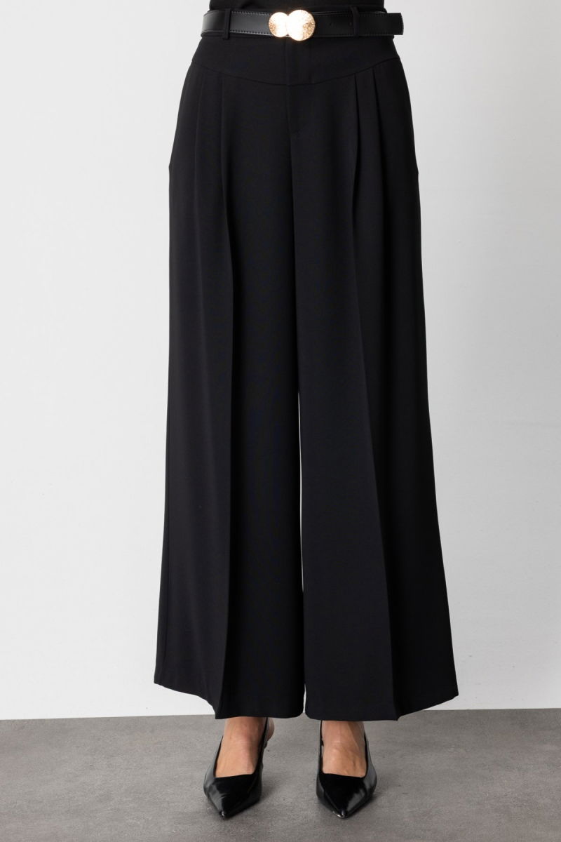 On Kadın Beli Kemerli Pileli Pantolon 64121 Siyah - 3