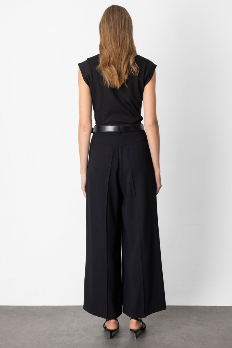 On Kadın Beli Kemerli Pileli Pantolon 64121 Siyah - 4