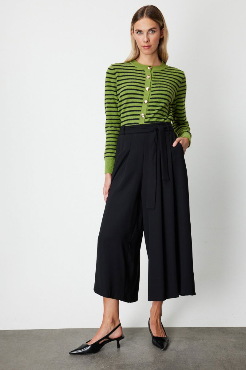 On Kadın Beli Kemerli Pileli Pantolon 64151 Siyah - 2
