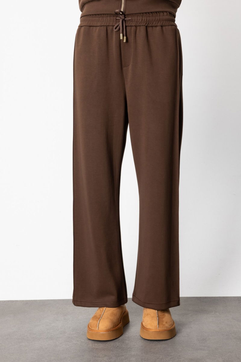 On Kadın Beli Lastikli Bol Paça Eşofman Altı 66510 Kahverengi - 3