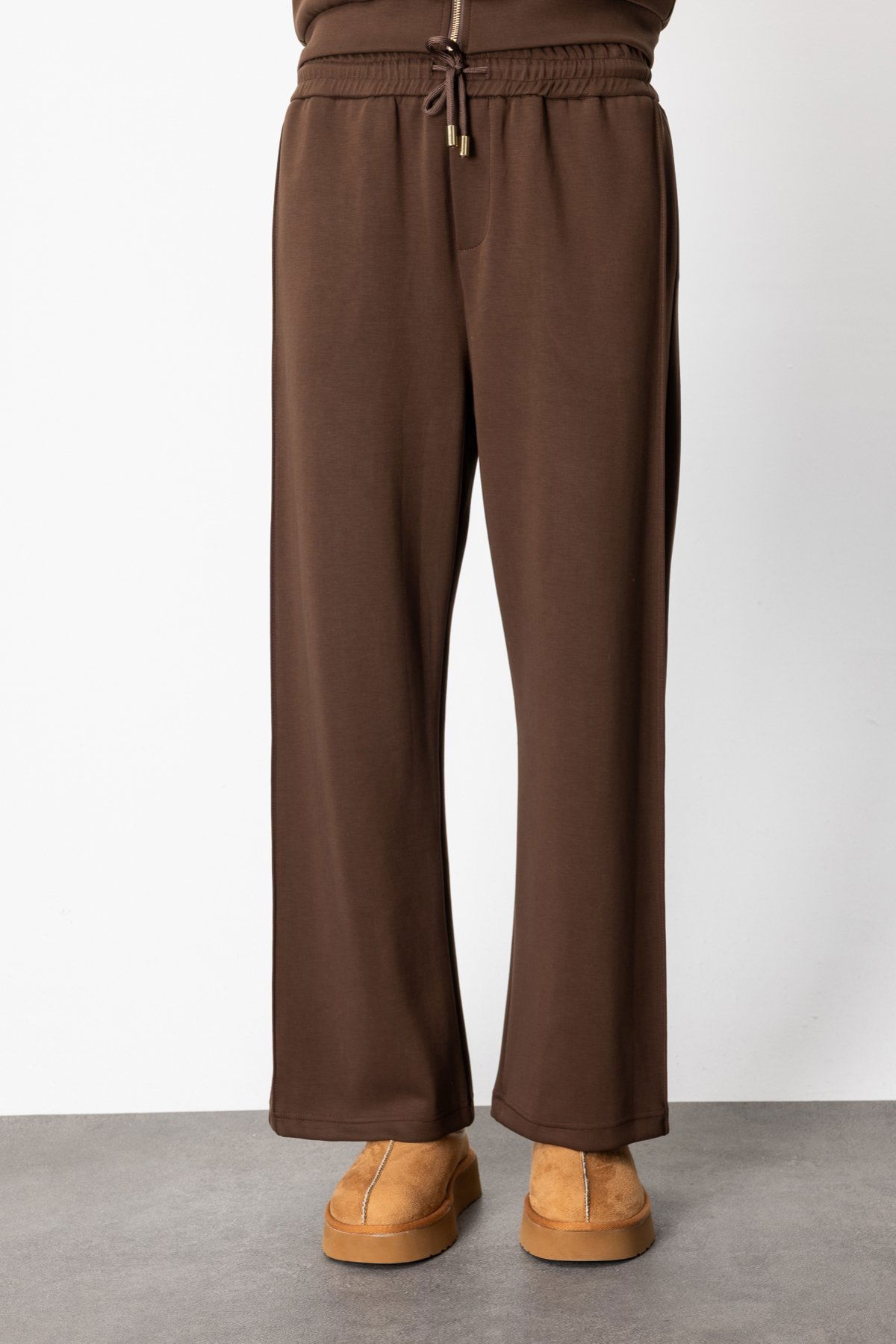 On Kadın Beli Lastikli Bol Paça Eşofman Altı 66510 Kahverengi - 3