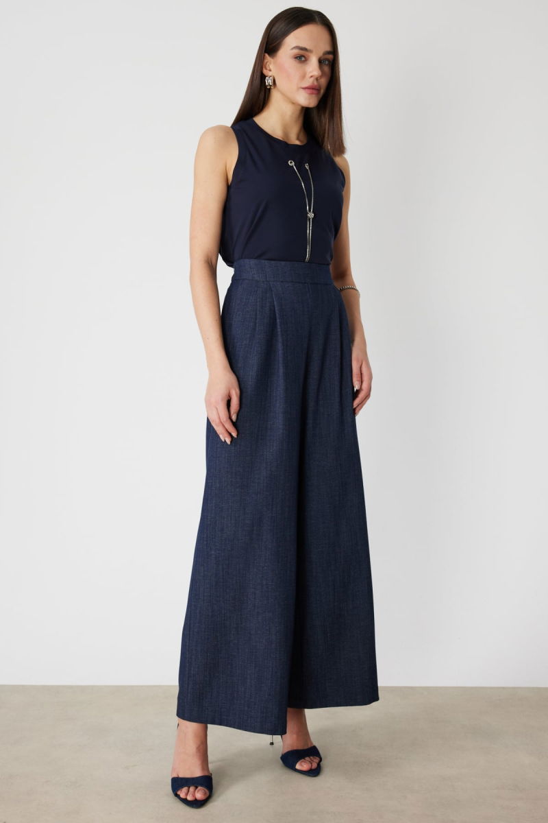 On Kadın Beli Lastikli Bol Paça Kumaş Pantolon 70701 Indigo - On