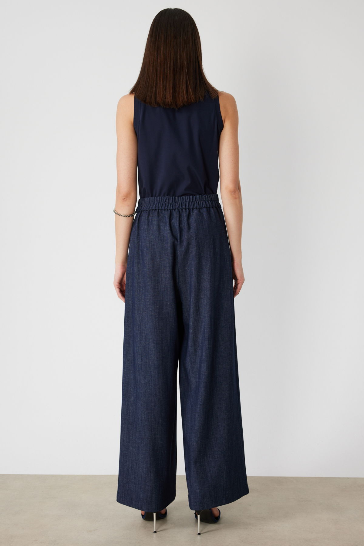 On Kadın Beli Lastikli Bol Paça Kumaş Pantolon 70701 Indigo - 4