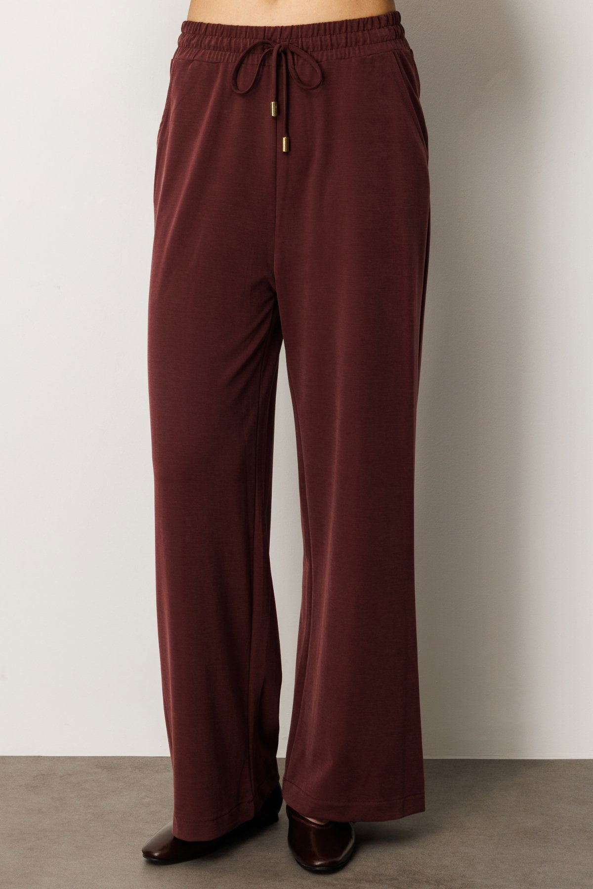 On Kadın Beli Lastikli Bol Paça Pantolon 66307 Bordo - 3
