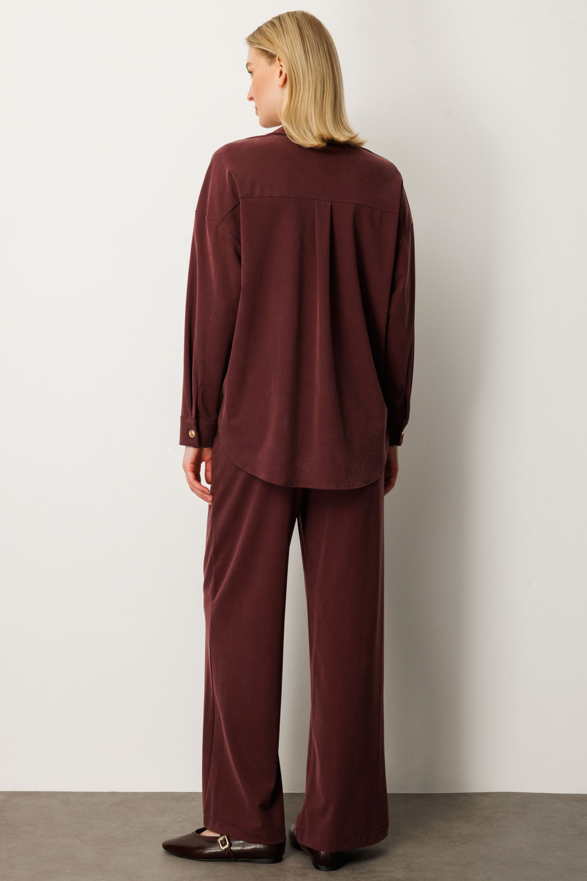 On Kadın Beli Lastikli Bol Paça Pantolon 66307 Bordo - 4