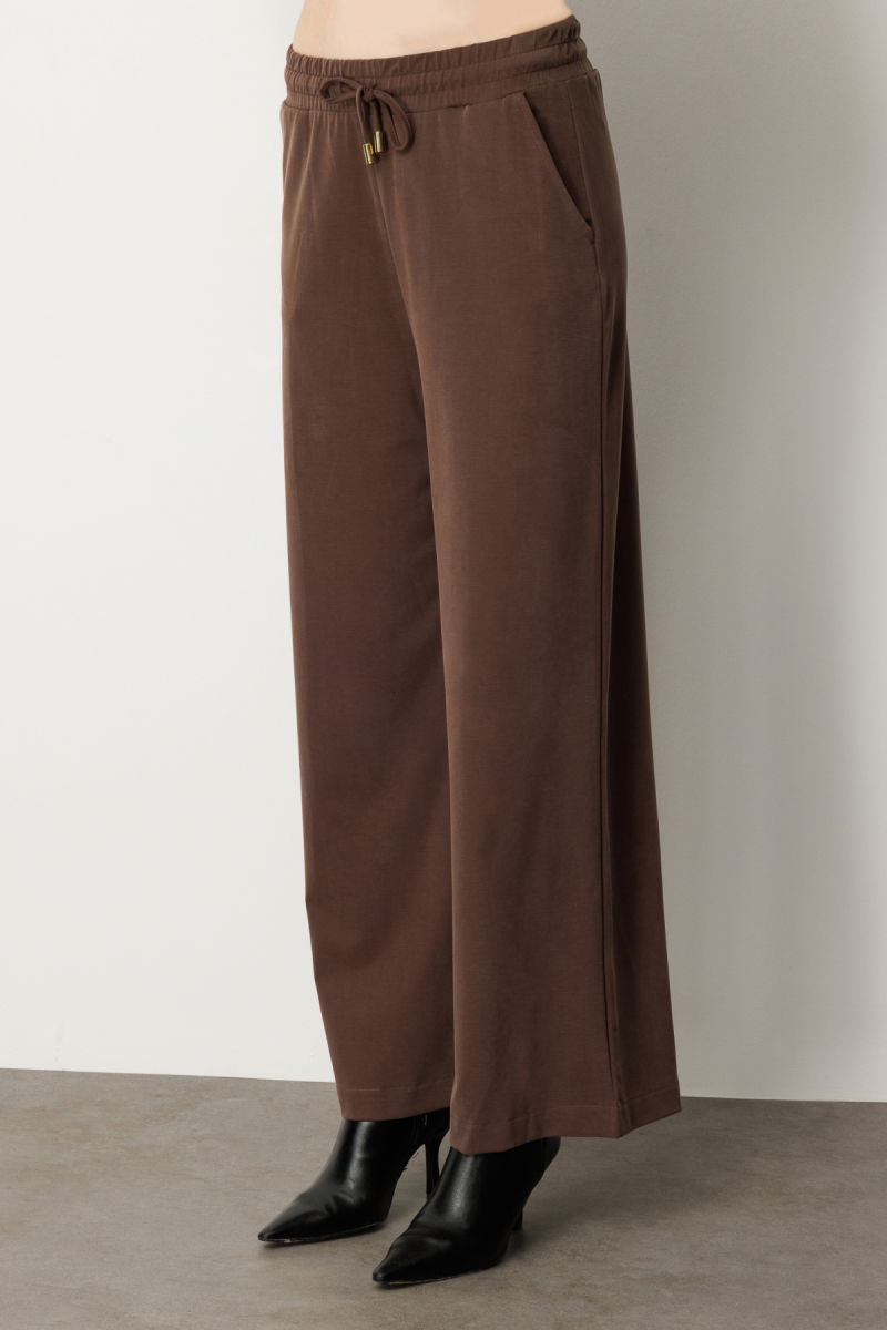 On Kadın Beli Lastikli Bol Paça Pantolon 66307 Kahverengi - 3