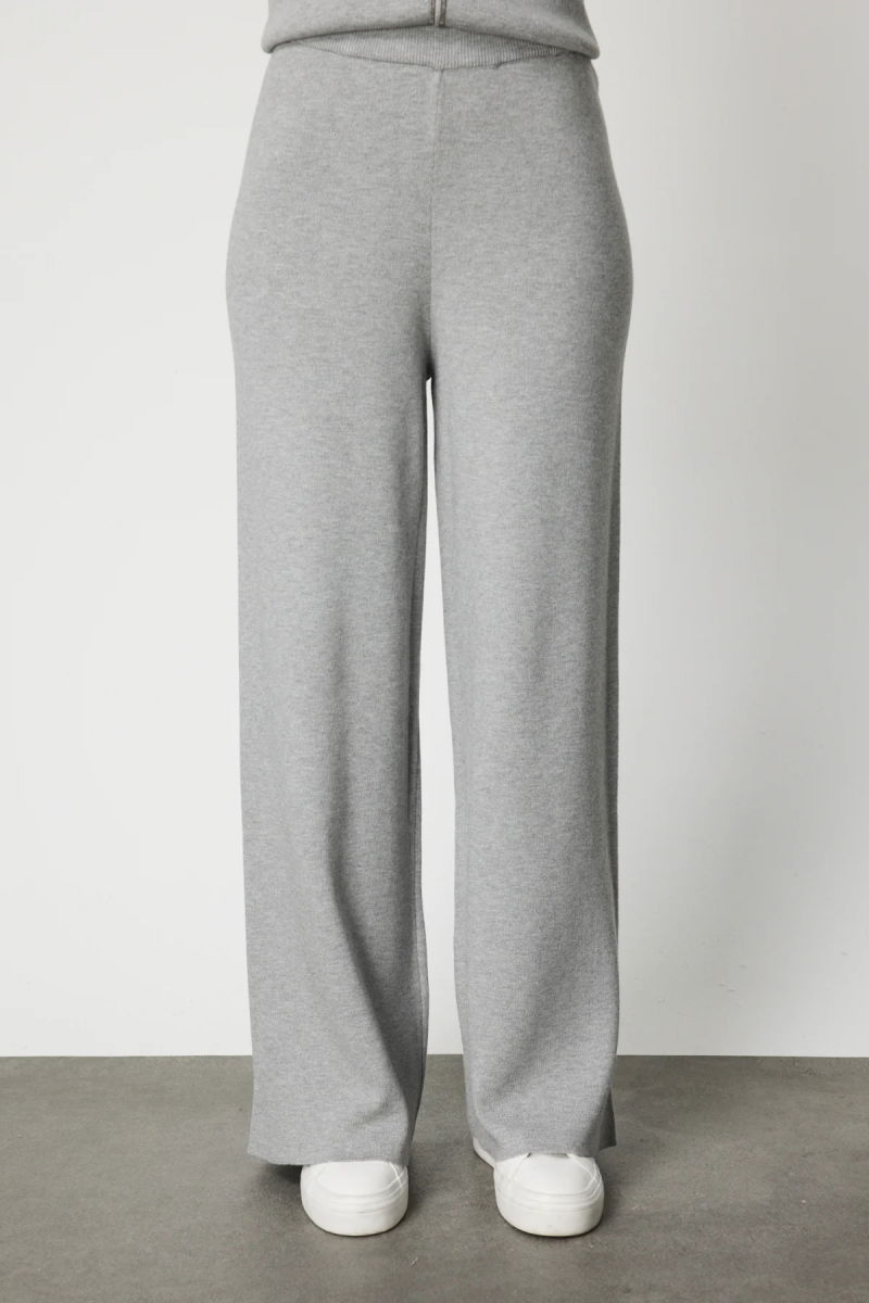 On Kadın Beli Lastikli Bol Paça Triko Pantolon 63321 Gri - 2