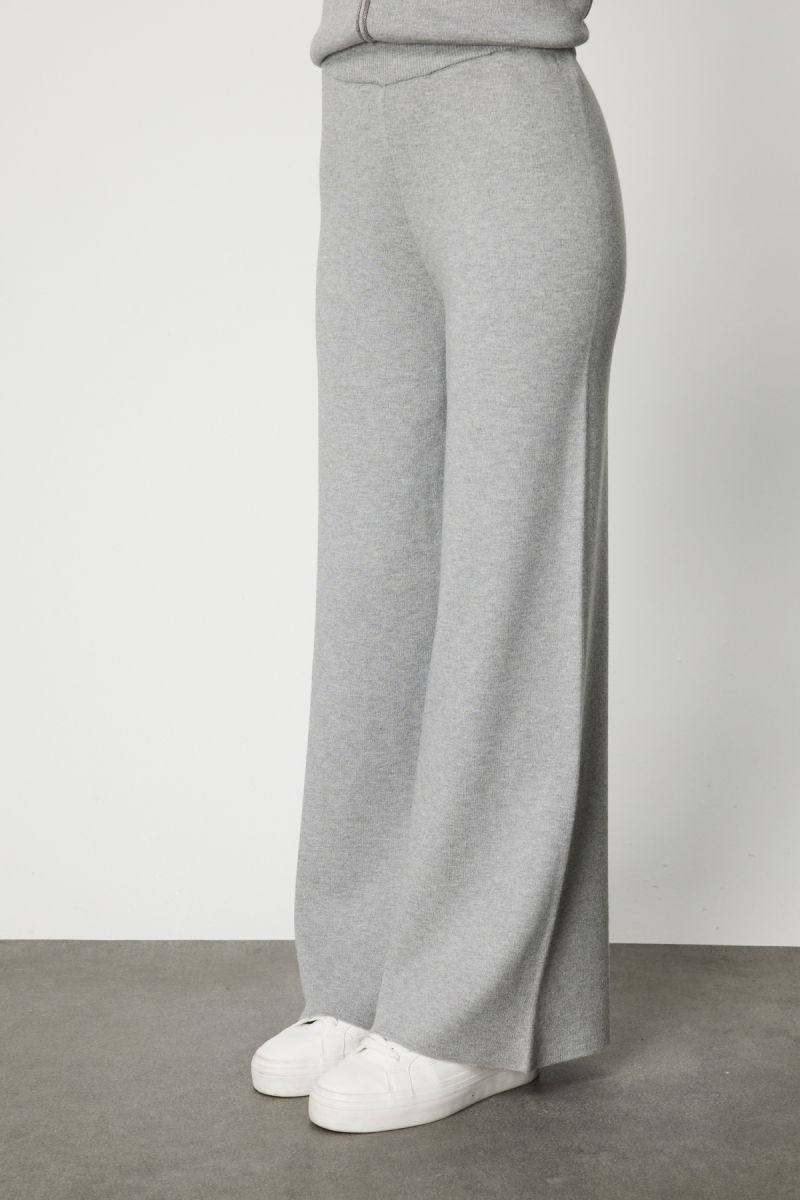 On Kadın Beli Lastikli Bol Paça Triko Pantolon 63321 Gri - 3