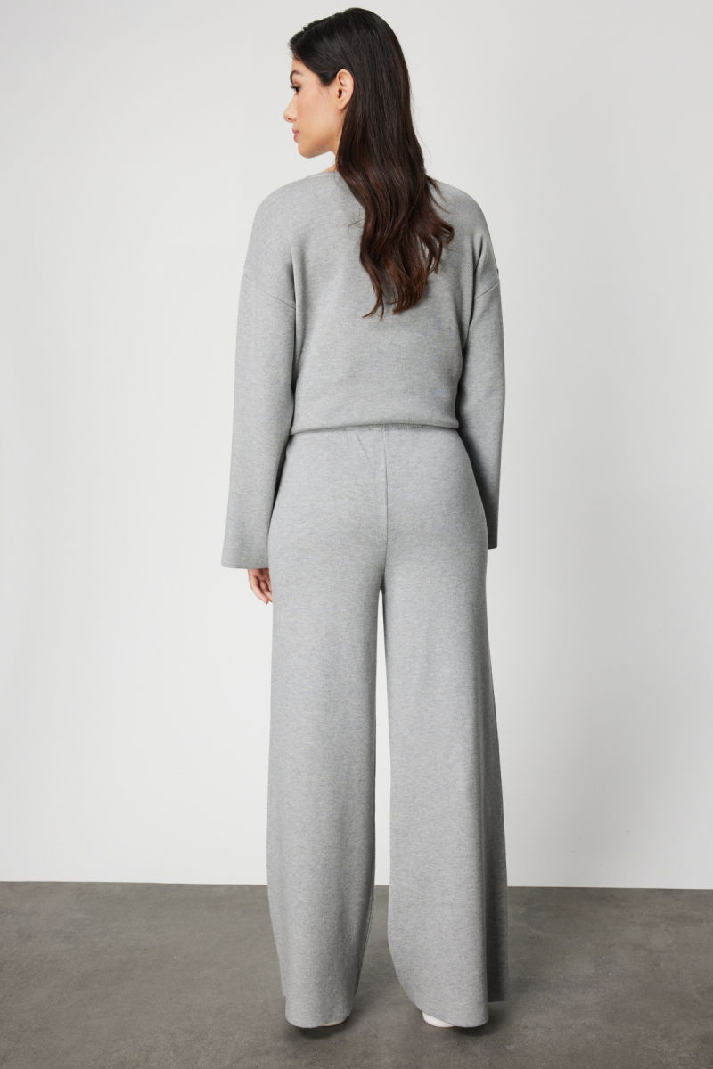 On Kadın Beli Lastikli Bol Paça Triko Pantolon 63321 Gri - 4