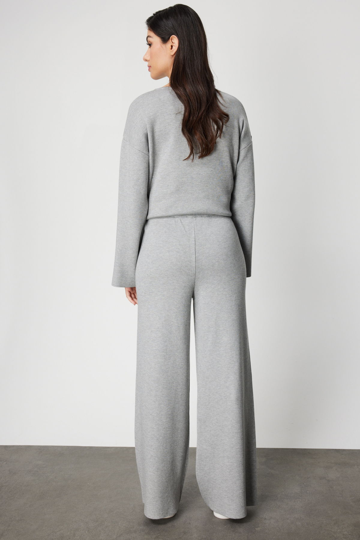 On Kadın Beli Lastikli Bol Paça Triko Pantolon 63321 Gri - 4