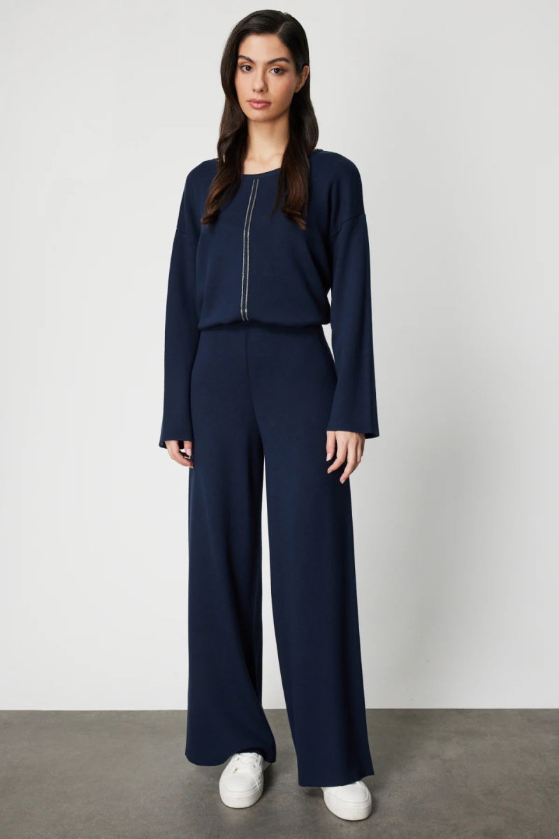 On Kadın Beli Lastikli Bol Paça Triko Pantolon 63321 Lacivert - On