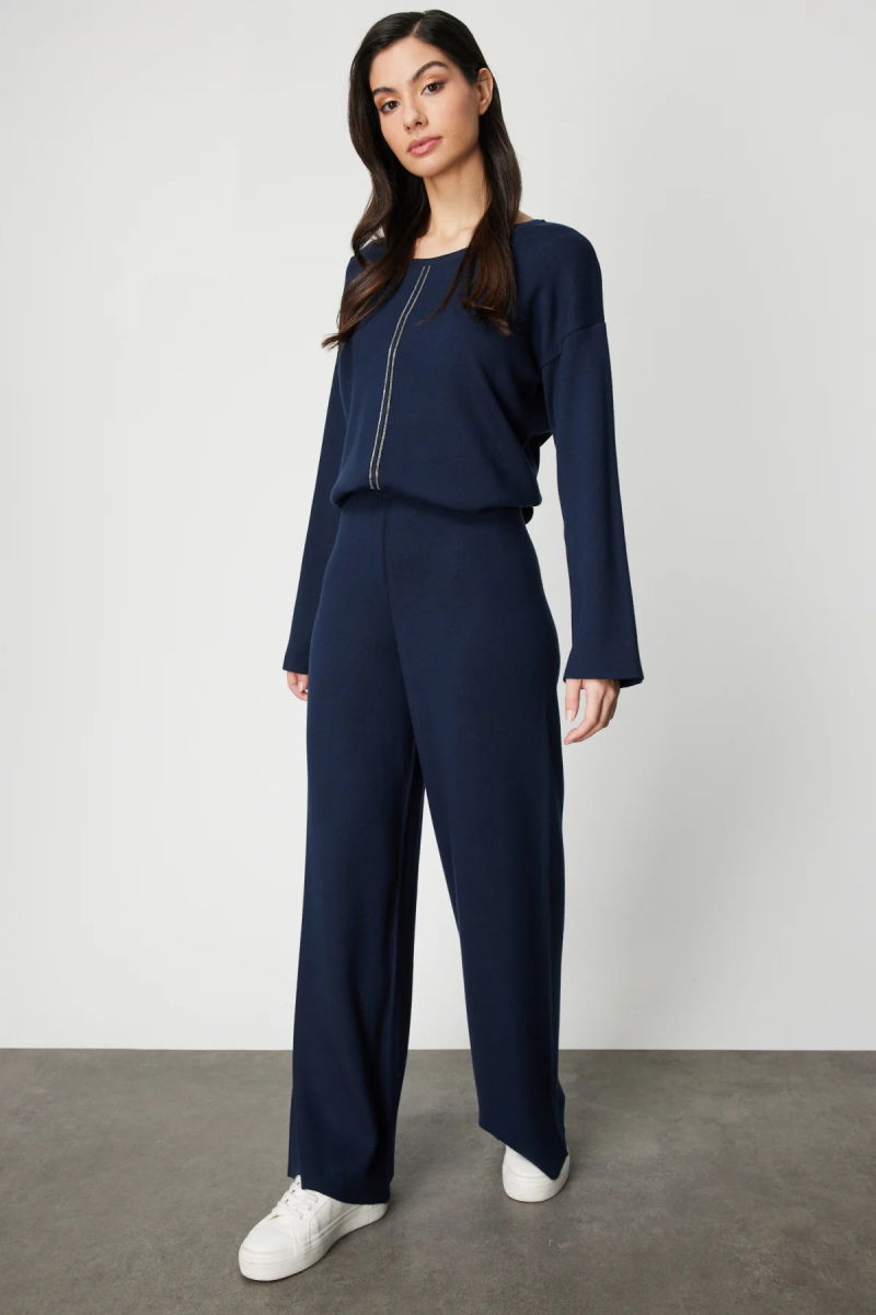 On Kadın Beli Lastikli Bol Paça Triko Pantolon 63321 Lacivert - 2