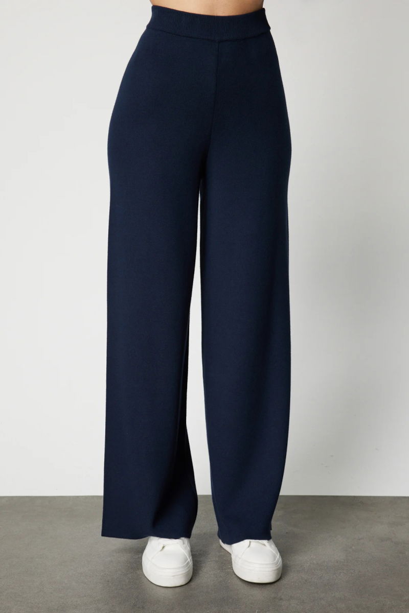 On Kadın Beli Lastikli Bol Paça Triko Pantolon 63321 Lacivert - 3