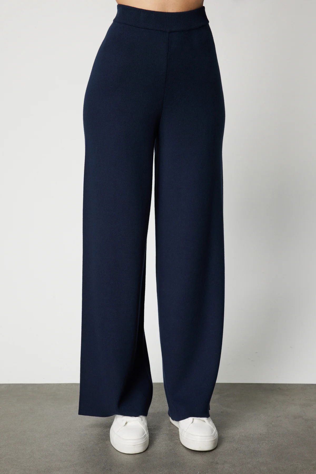 On Kadın Beli Lastikli Bol Paça Triko Pantolon 63321 Lacivert - 3