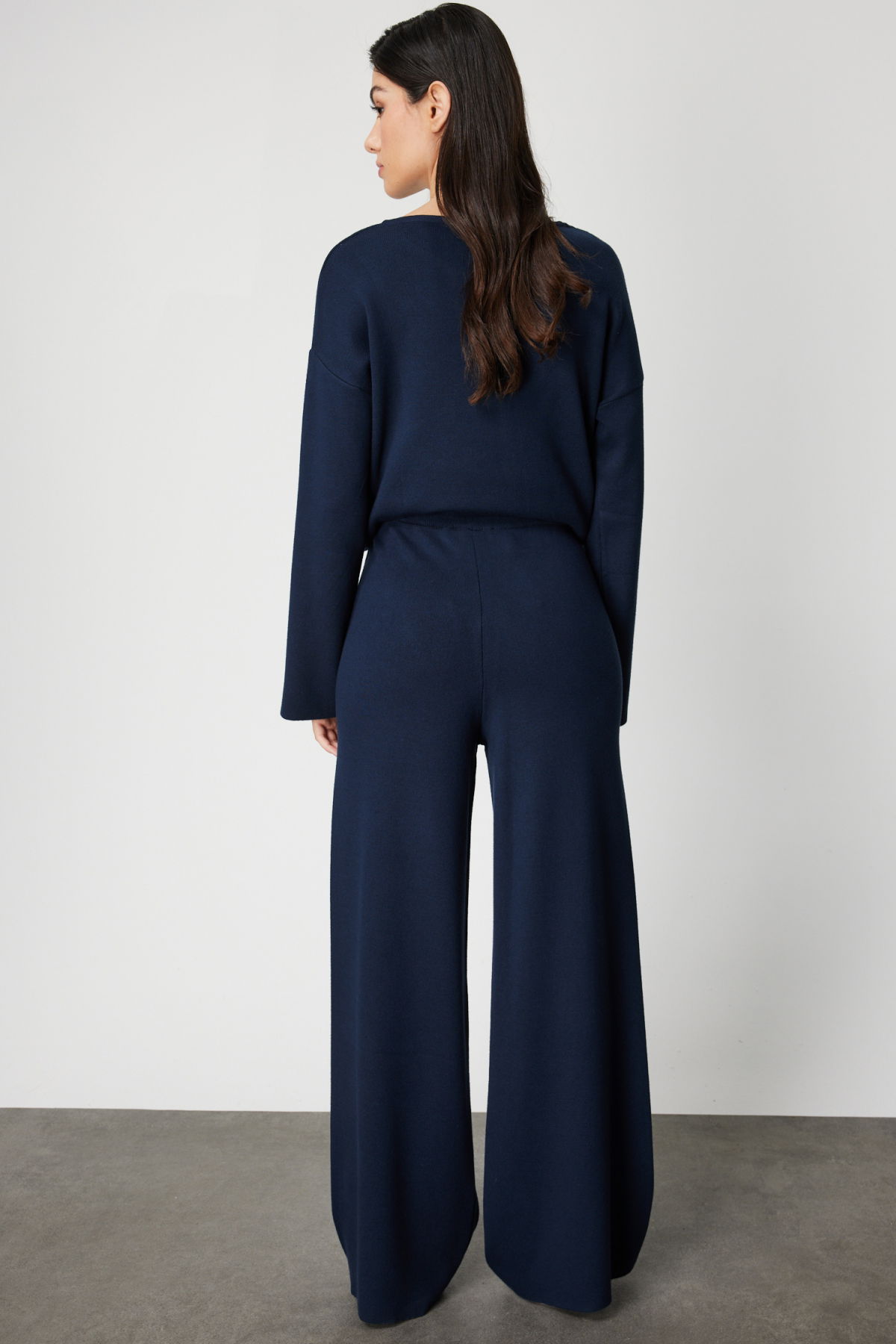 On Kadın Beli Lastikli Bol Paça Triko Pantolon 63321 Lacivert - 4