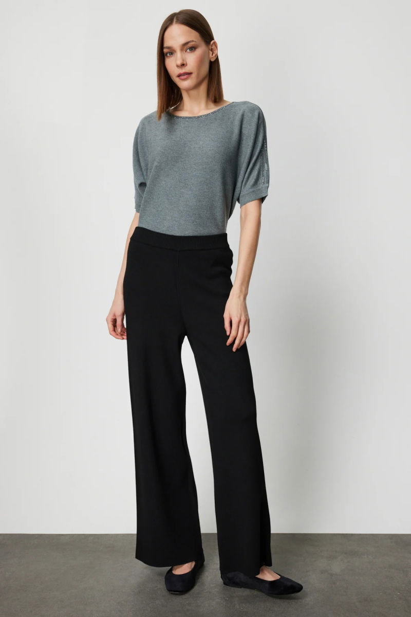 On Kadın Beli Lastikli Bol Paça Triko Pantolon 63321 Siyah - On