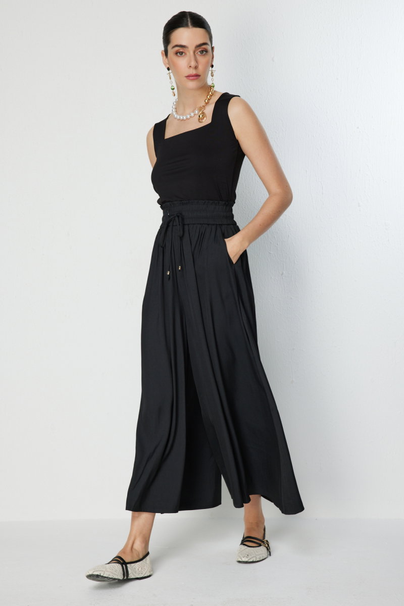 On Kadın Beli Lastikli Geniş Paça Pantolon 70136 Black - 2