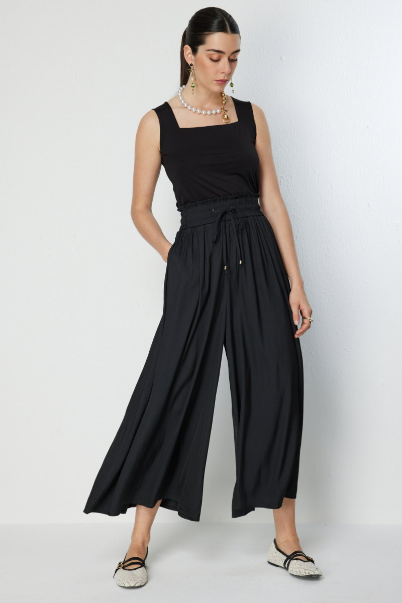 On Kadın Beli Lastikli Geniş Paça Pantolon 70136 Black - 3