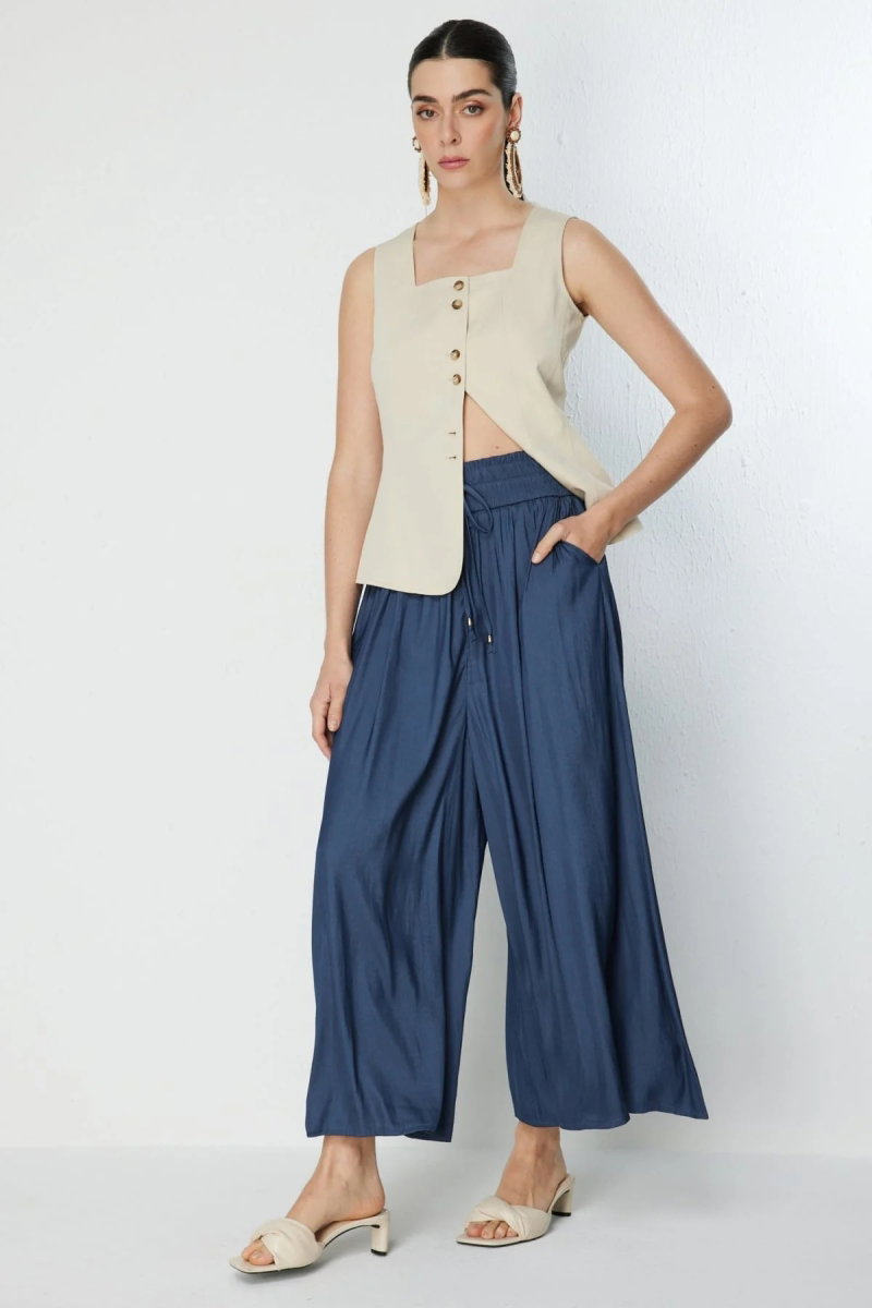 On Kadın Beli Lastikli Geniş Paça Pantolon 70136 Indigo - On