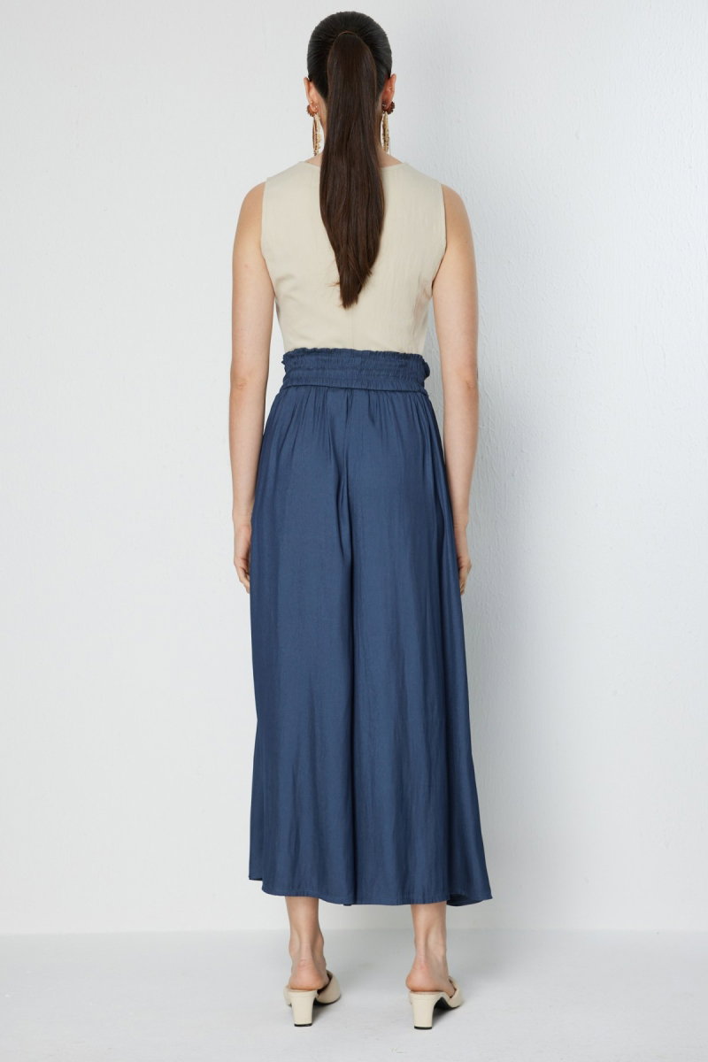On Kadın Beli Lastikli Geniş Paça Pantolon 70136 Indigo - 4