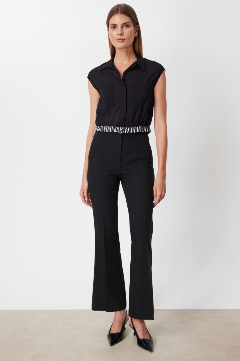 On Kadın Beli Lastikli Kolsuz Gömlek 74902 Siyah - 3