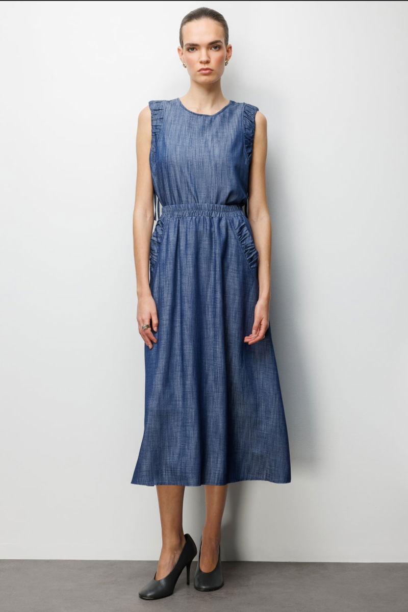 On Kadın Beli Lastikli Maxi Etek 74321 Indigo - On