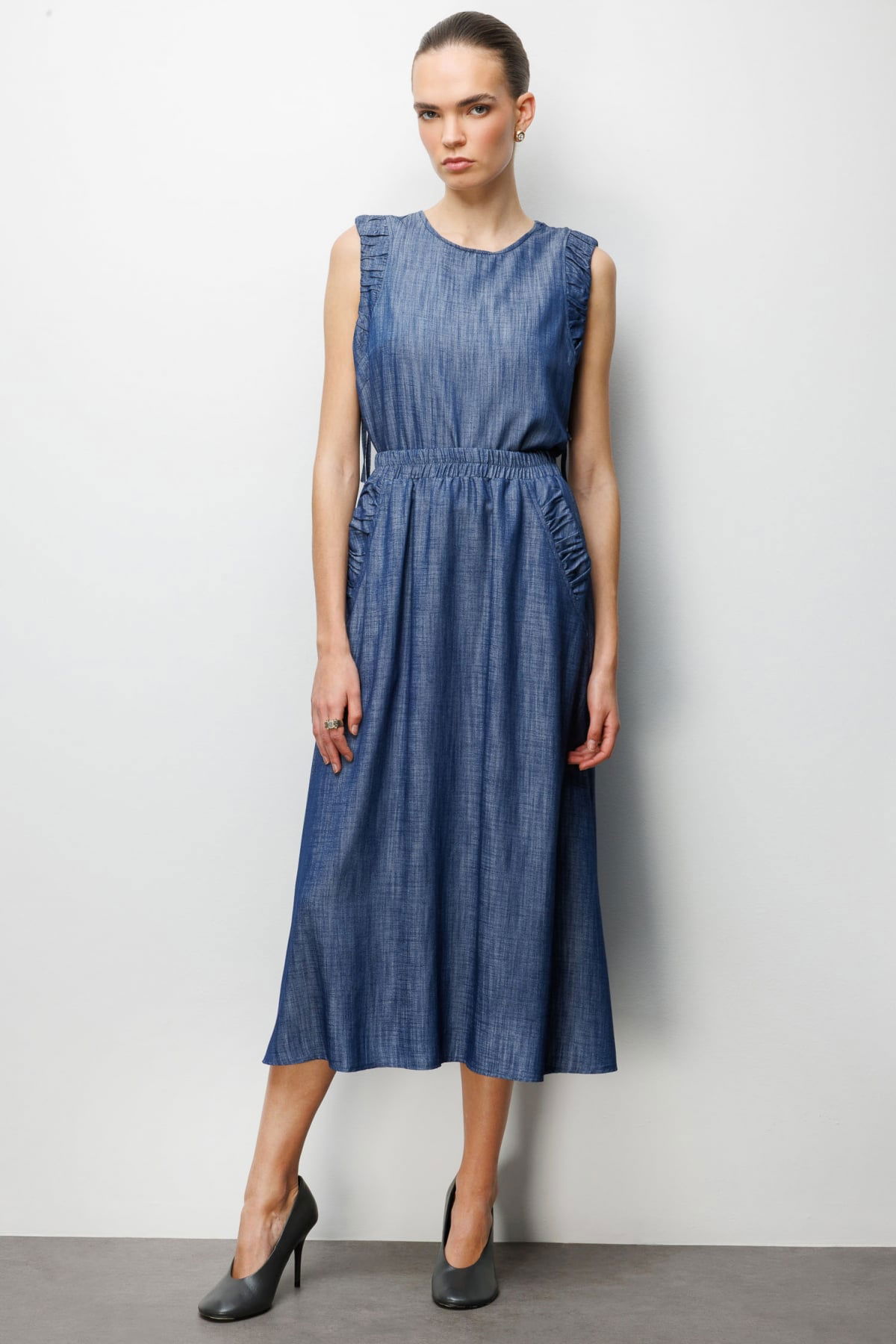 On Kadın Beli Lastikli Maxi Etek 74321 Indigo - 2