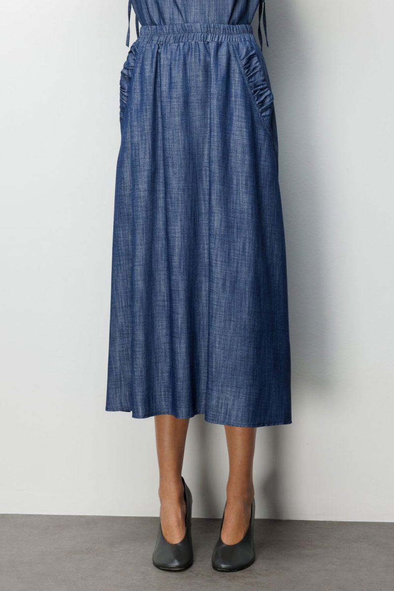 On Kadın Beli Lastikli Maxi Etek 74321 Indigo - 3