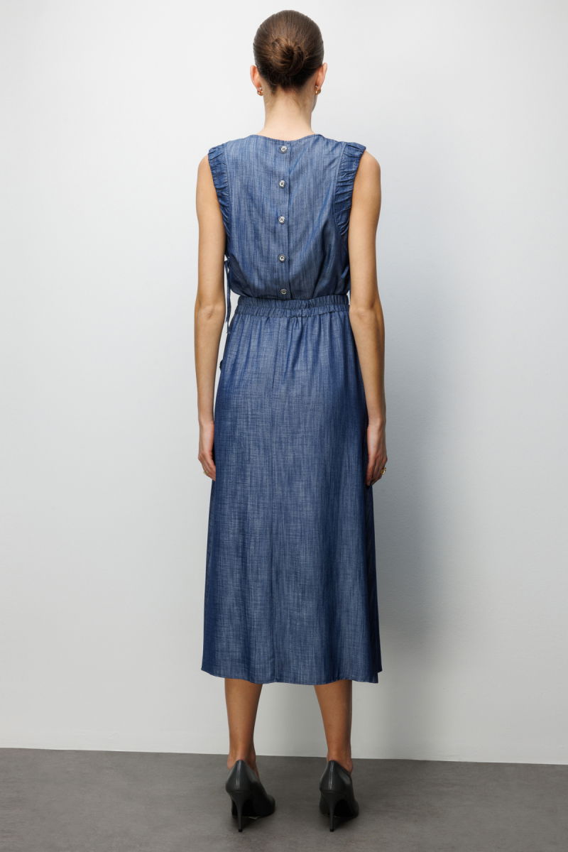 On Kadın Beli Lastikli Maxi Etek 74321 Indigo - 4