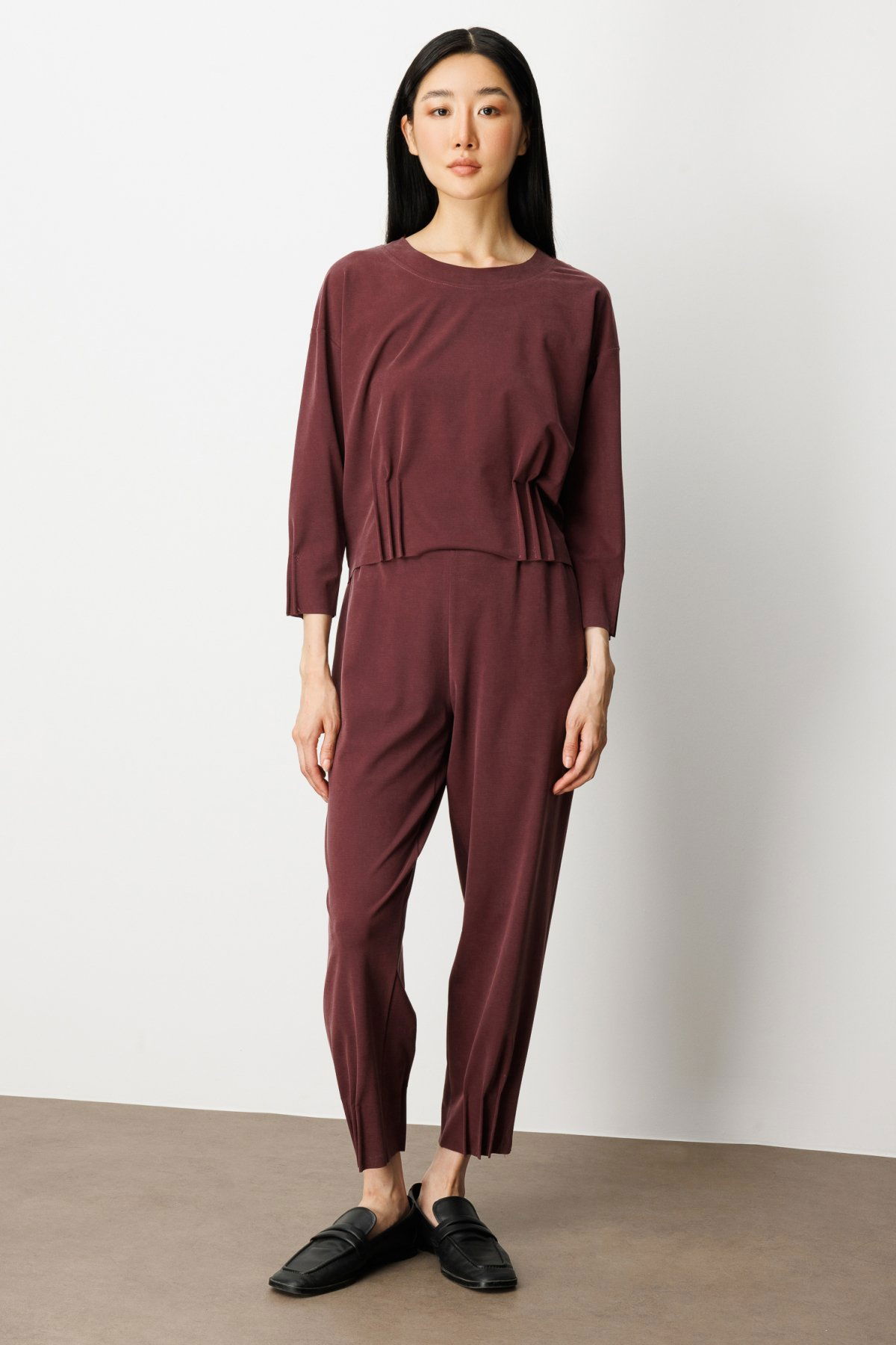 On Kadın Beli Lastikli Paçası Dikişli Pantolon 64409 Bordo - 1