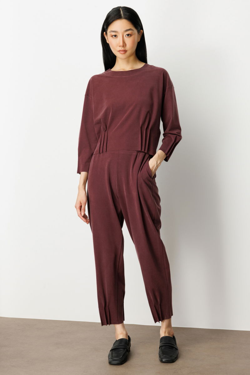 On Kadın Beli Lastikli Paçası Dikişli Pantolon 64409 Bordo - 2