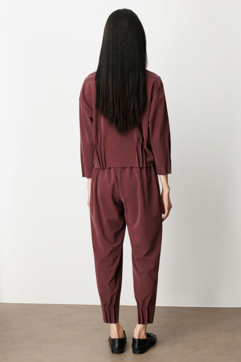 On Kadın Beli Lastikli Paçası Dikişli Pantolon 64409 Bordo - 4