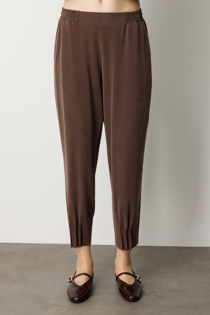 On Kadın Beli Lastikli Paçası Dikişli Pantolon 64409 Kahverengi - 3