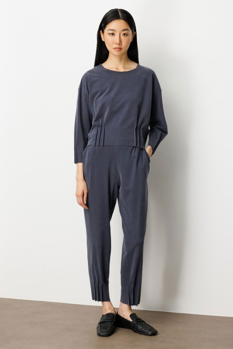 On Kadın Beli Lastikli Paçası Dikişli Pantolon 64409 Lacivert - On