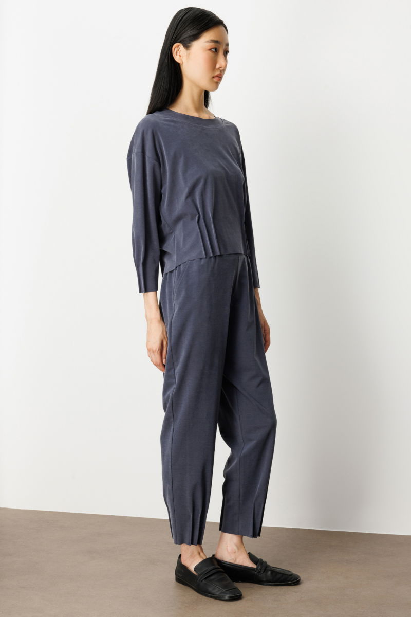 On Kadın Beli Lastikli Paçası Dikişli Pantolon 64409 Lacivert - 2